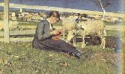 Giovanni Segantini Girl Knitting (nn02) Spain oil painting artist